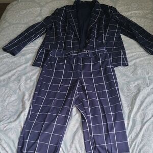 New York & Company Blue Checkered Suit